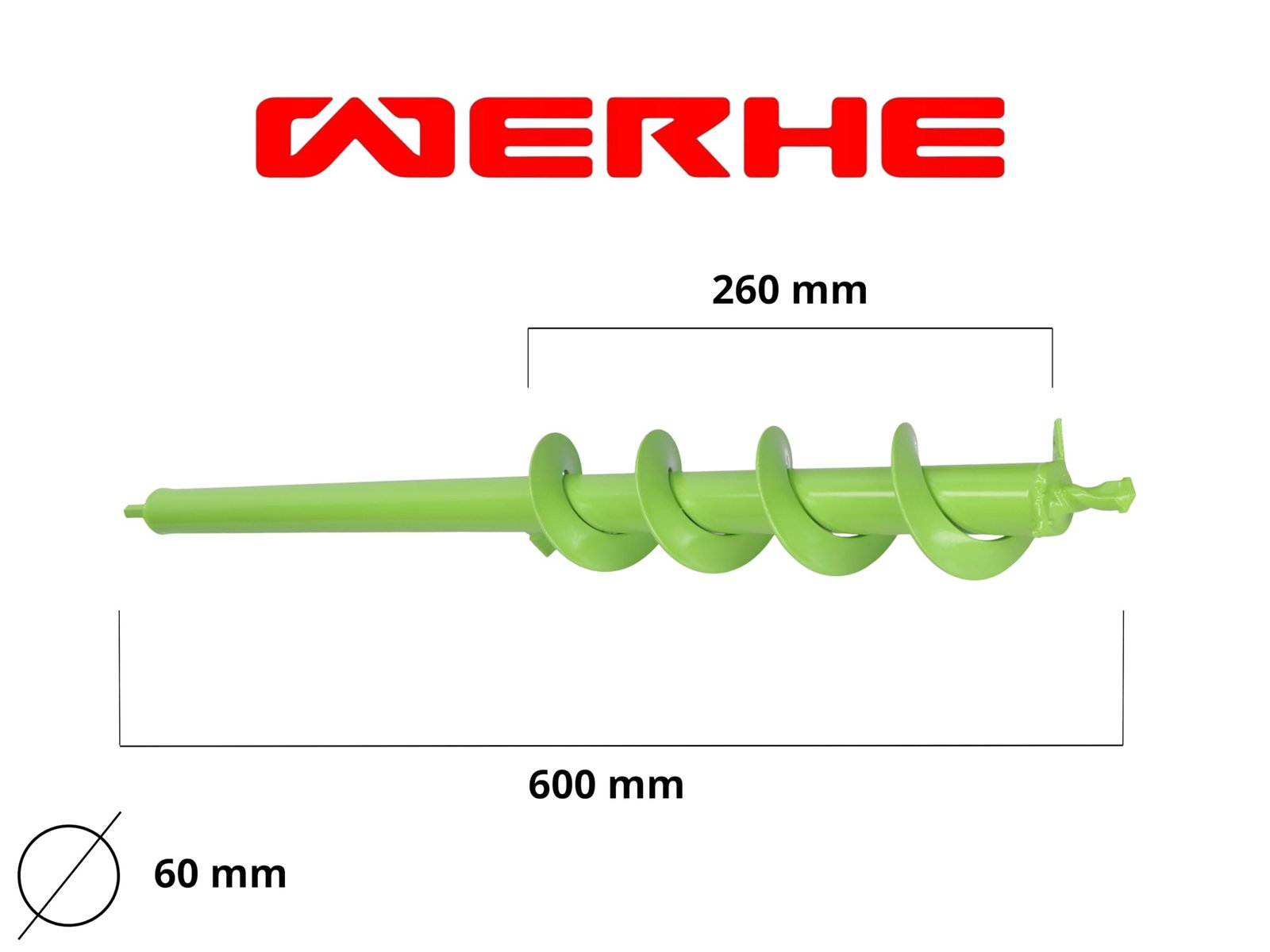 WERHE Erdbohrer 60 mm Ø, 600 mm lang für Bohrmaschine und Akkuschrauber – Gartenbohrer zum mühelosen Pflanzen von Blumen, Sträuchern und Graben von Zaunpfahl-Löchern - Image 5