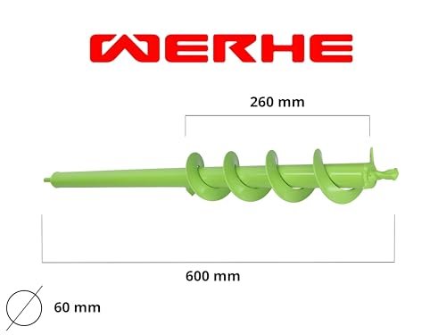 WERHE Erdbohrer 60 mm Ø, 600 mm lang für Bohrmaschine und Akkuschrauber – Gartenbohrer zum mühelosen Pflanzen von Blumen, Sträuchern und Graben von Zaunpfahl-Löchern - Image 7